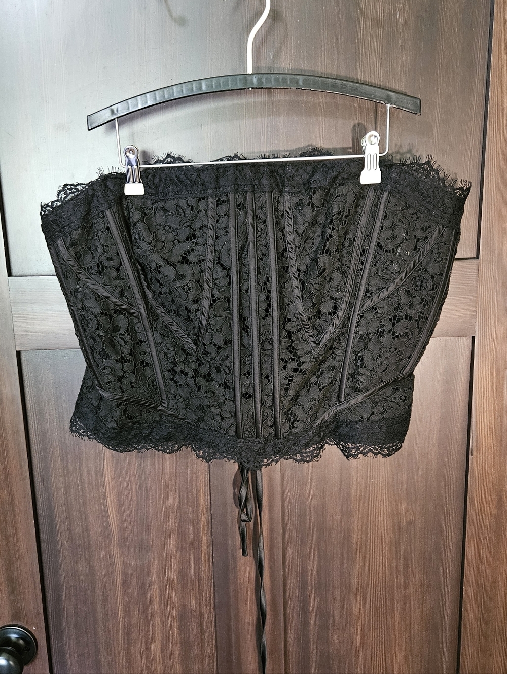 EUC Women's Plus Fashion Nova Black Lace Boned Zip & Tie Overbust Corset Size 3X